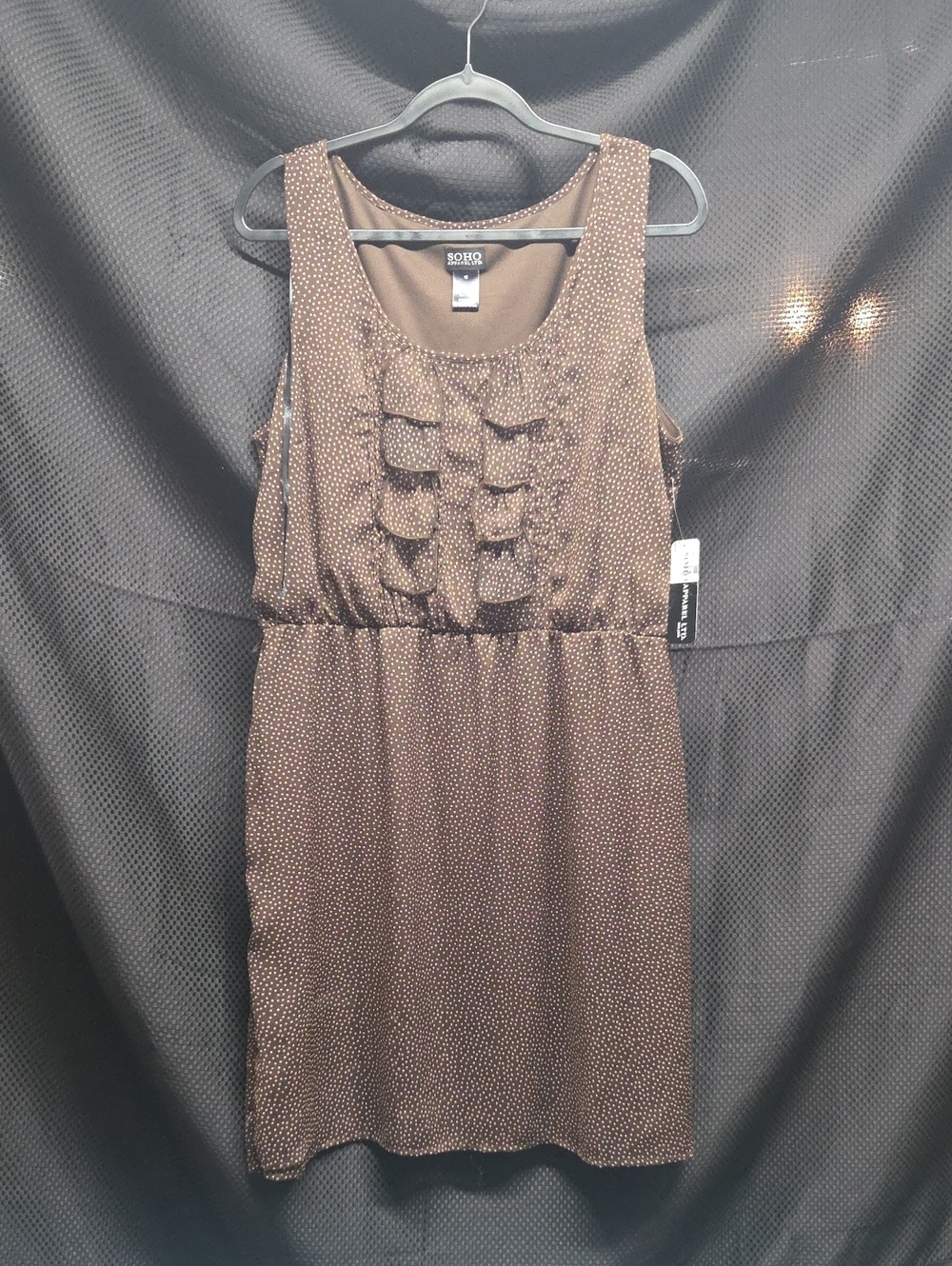 Soho Apparel Brown Sleeveless Ruffle Front Dress